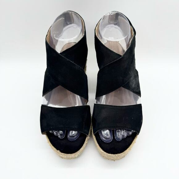 Soul Naturalizer Oshay Black Leather Espadrille Strappy Wedge Heel Sandal Size 6 - Picture 6 of 14